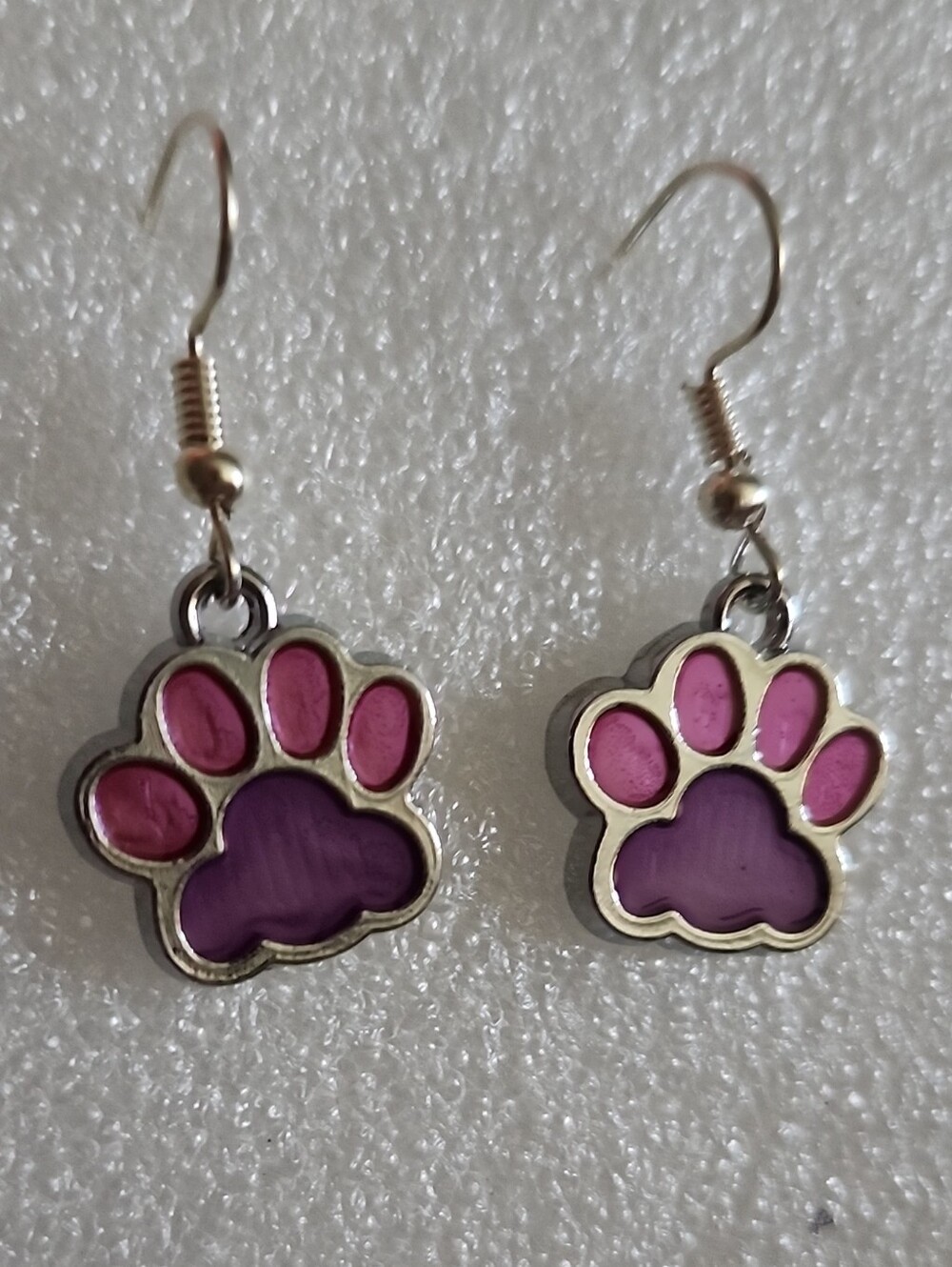 Hand Crafted Purple and Pink Paw Print Dangle Earrings